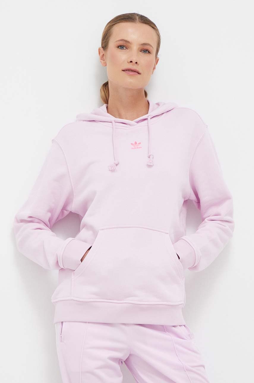 Бавовняна кофта adidas Originals жіноча колір фіолетовий з капюшоном однотонна