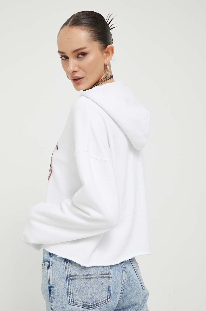 Кофта Guess Originals жіноча колір білий з капюшоном з принтом