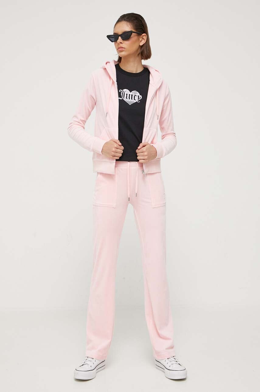 Кофта Juicy Couture Robertson жіноча колір рожевий з капюшоном однотонна