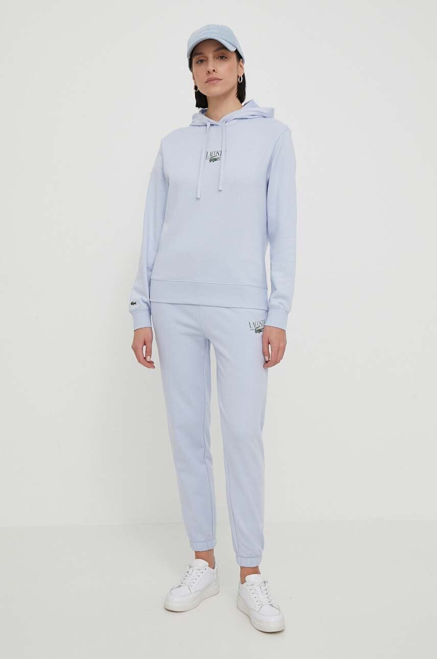 Кофта Lacoste жіноча колір чорний з капюшоном з принтом