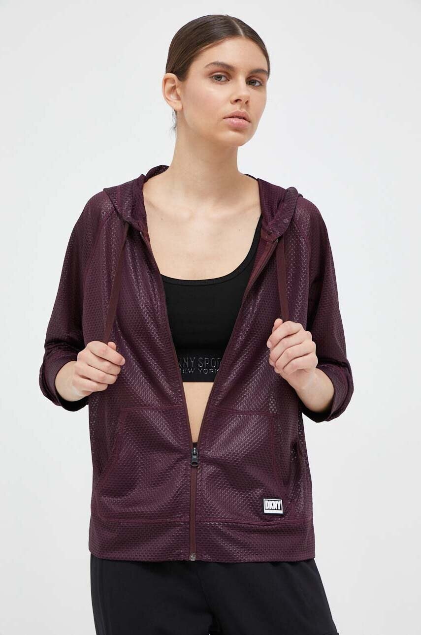 Кофта Dkny жіноча колір бордовий з капюшоном візерунок