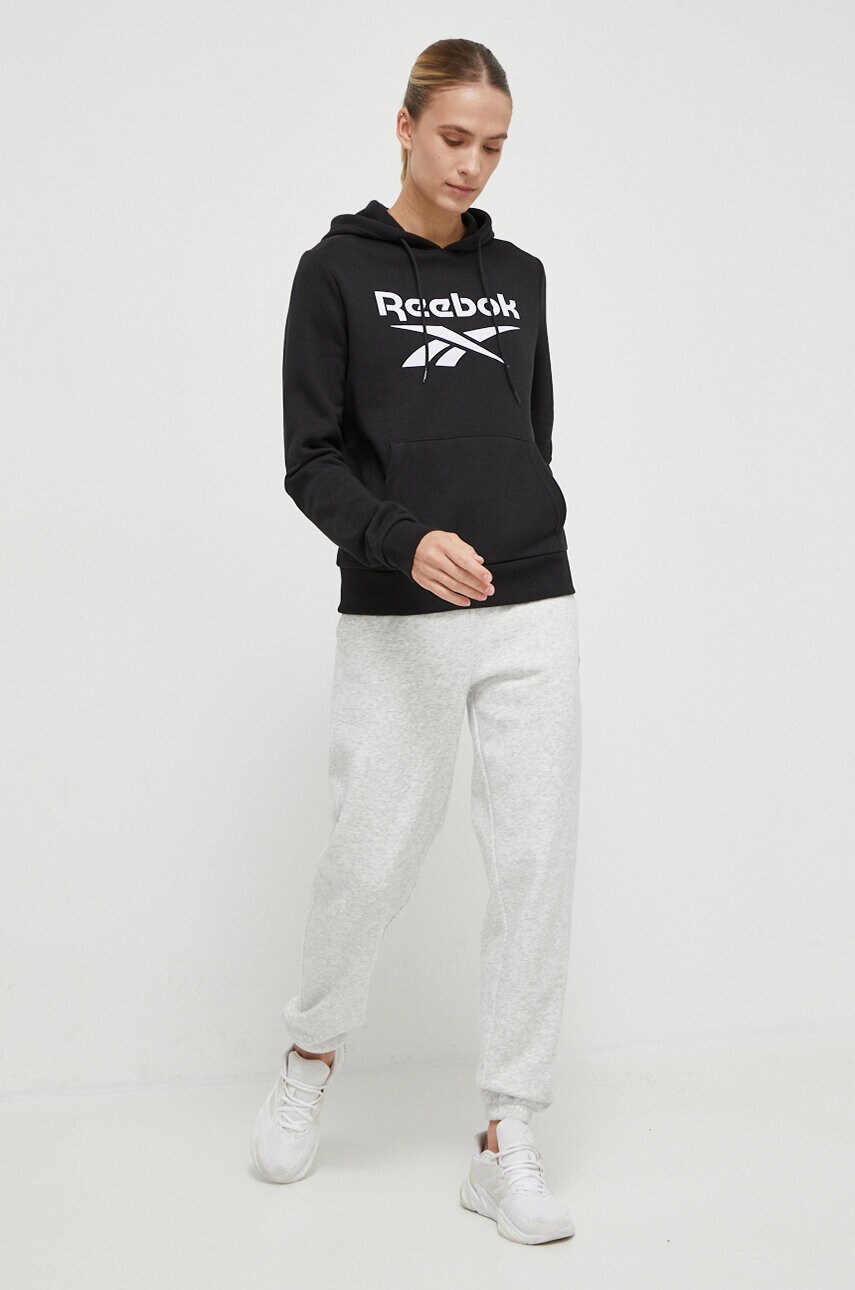 Кофта Reebok жіноча колір чорний з капюшоном з принтом