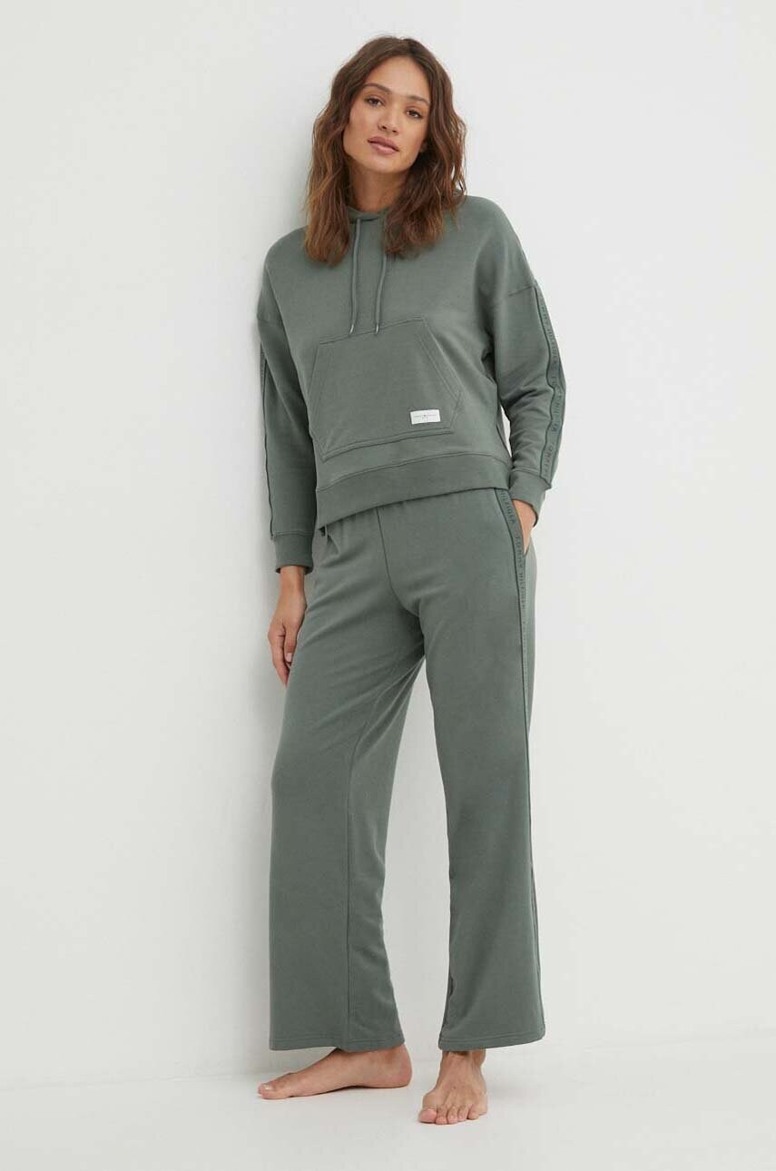 Кофта лаунж Tommy Hilfiger колір зелений з капюшоном однотонна UW0UW04783