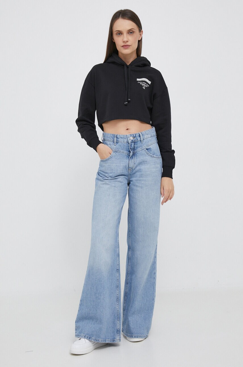 Кофта Calvin Klein Jeans жіноча колір чорний з капюшоном з принтом