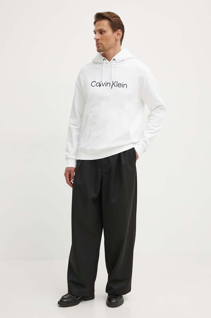 Бавовняна кофта Calvin Klein чоловіча колір білий з капюшоном з аплікацією