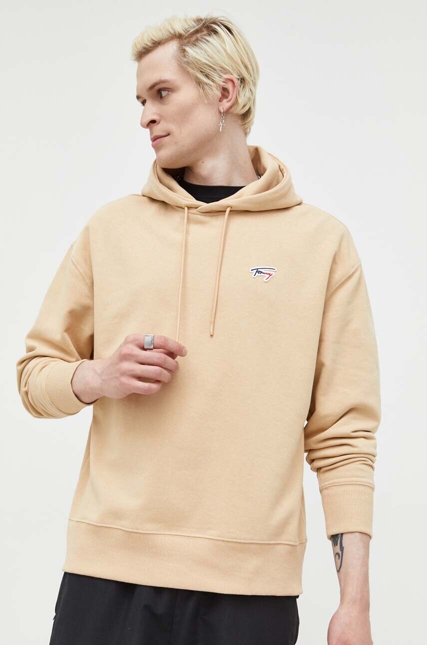 Кофта Tommy Jeans чоловіча колір бежевий з капюшоном однотонна
