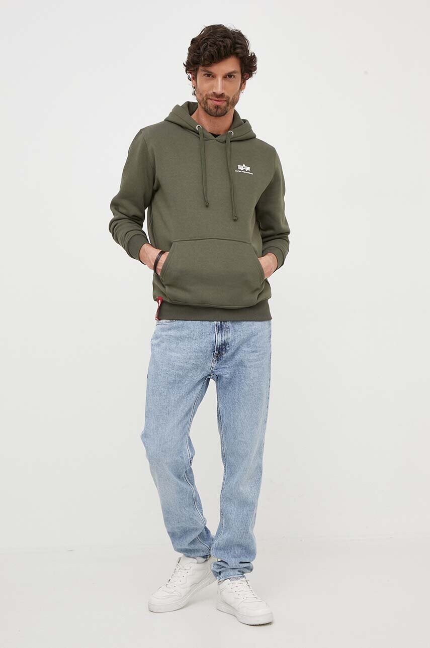 Кофта Alpha Industries чоловіча колір зелений з капюшоном однотонна 196318.142-DarkOlive