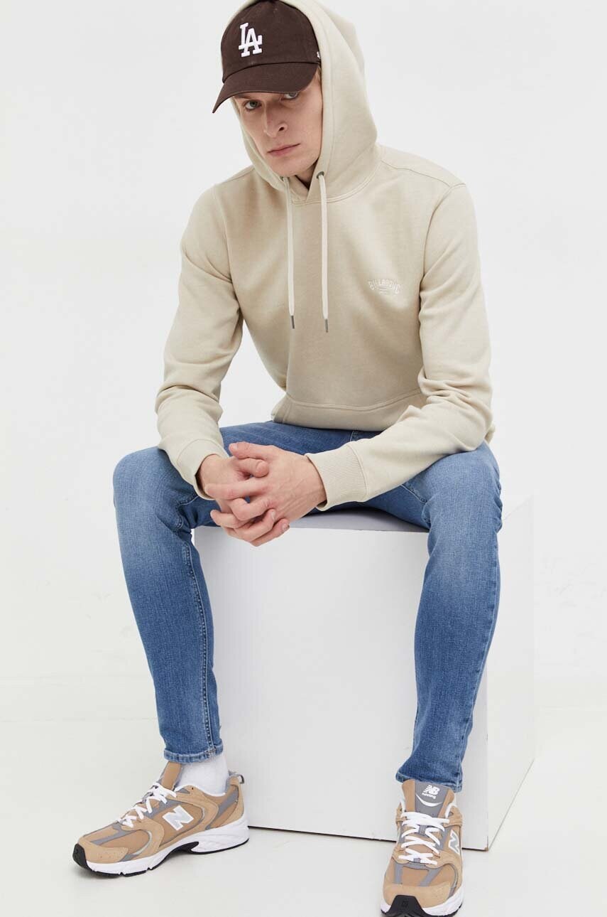 Кофта Billabong чоловіча колір бежевий з капюшоном однотонна