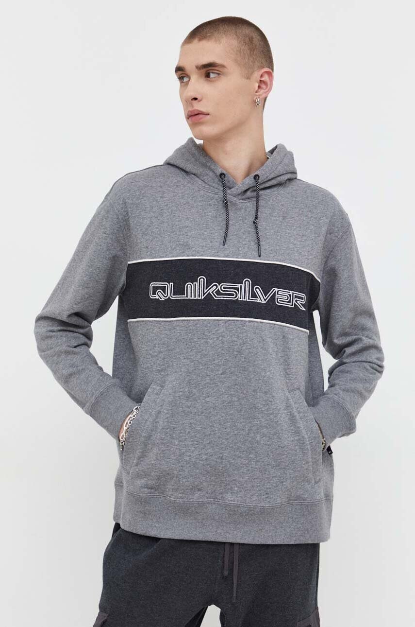 Купити Кофта Quiksilver чоловіча колір сірий з капюшоном візерунок – головне зображення