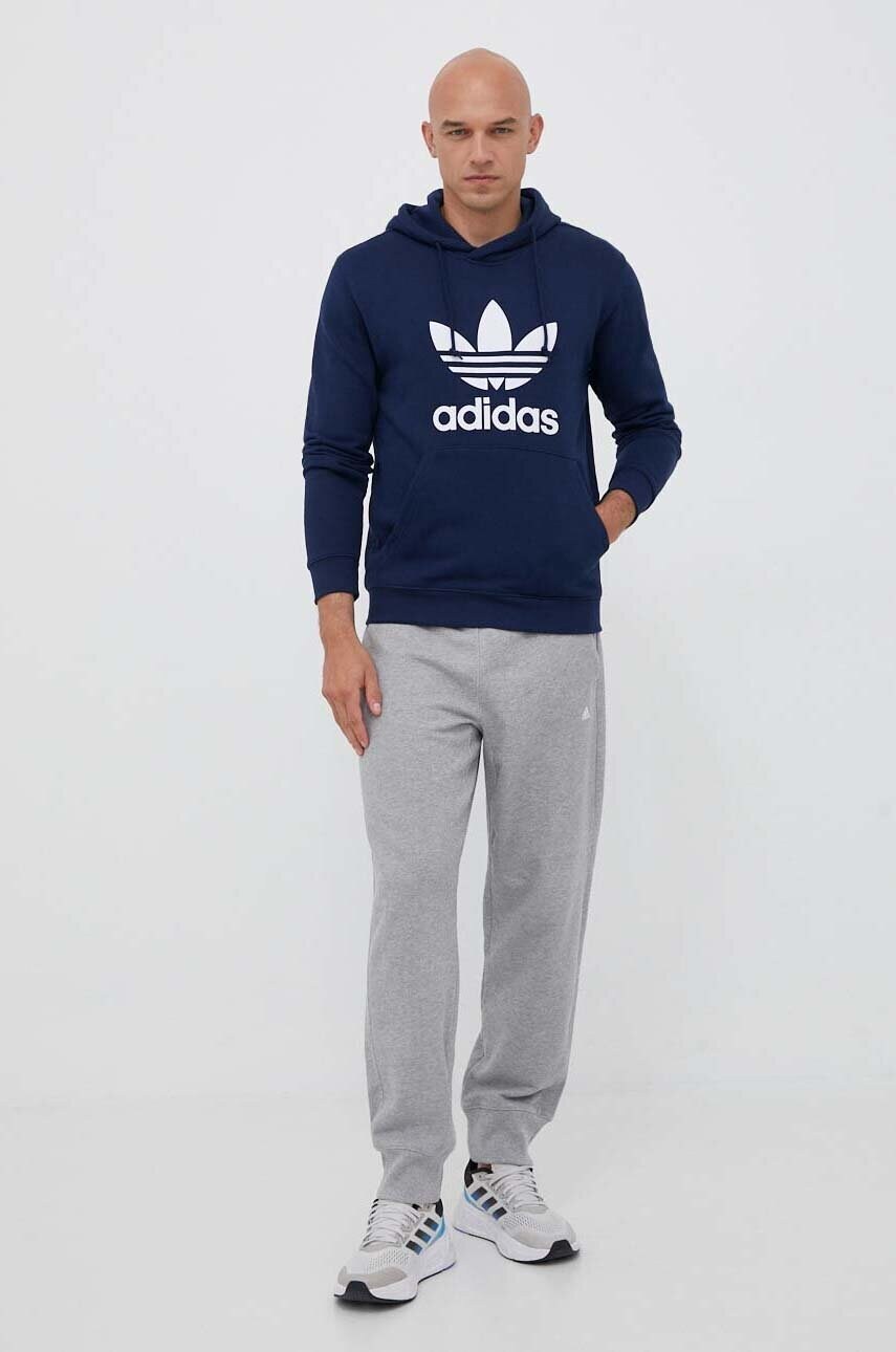 Бавовняна кофта adidas Originals чоловіча колір синій з капюшоном з принтом