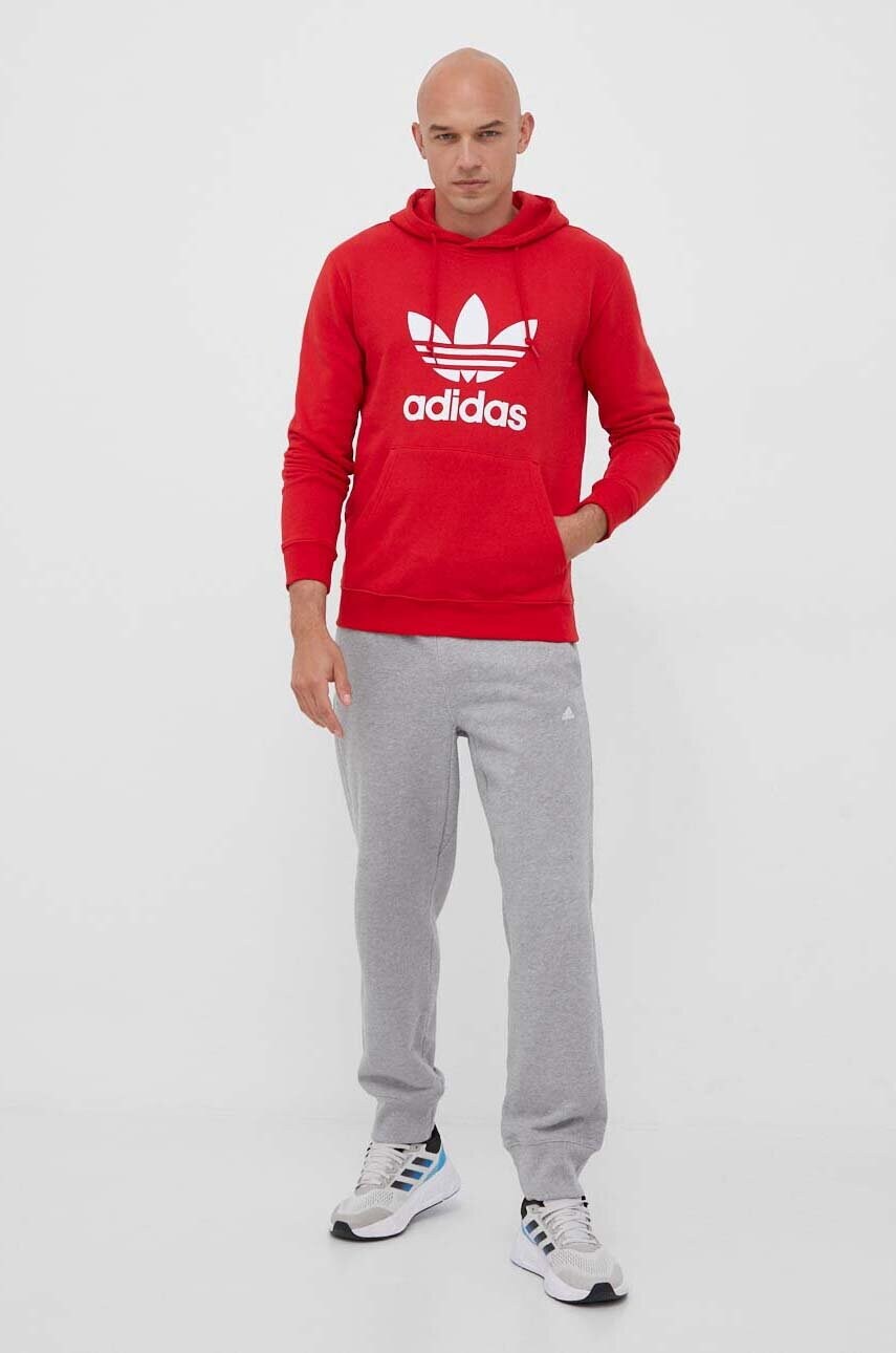 Бавовняна кофта adidas Originals чоловіча колір червоний з капюшоном з принтом
