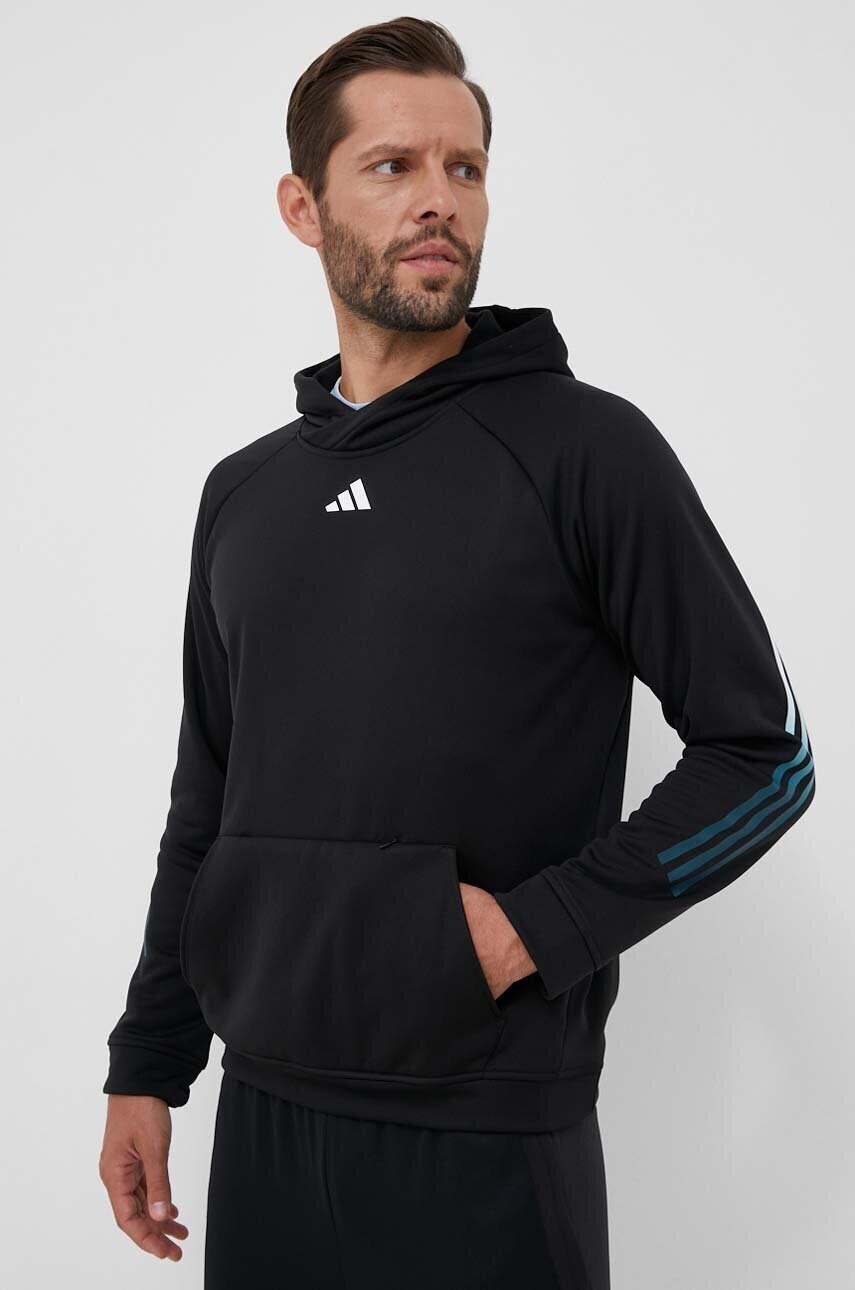 Купити Тренувальна кофта adidas Performance Train Icons колір чорний з капюшоном з принтом – головне зображення