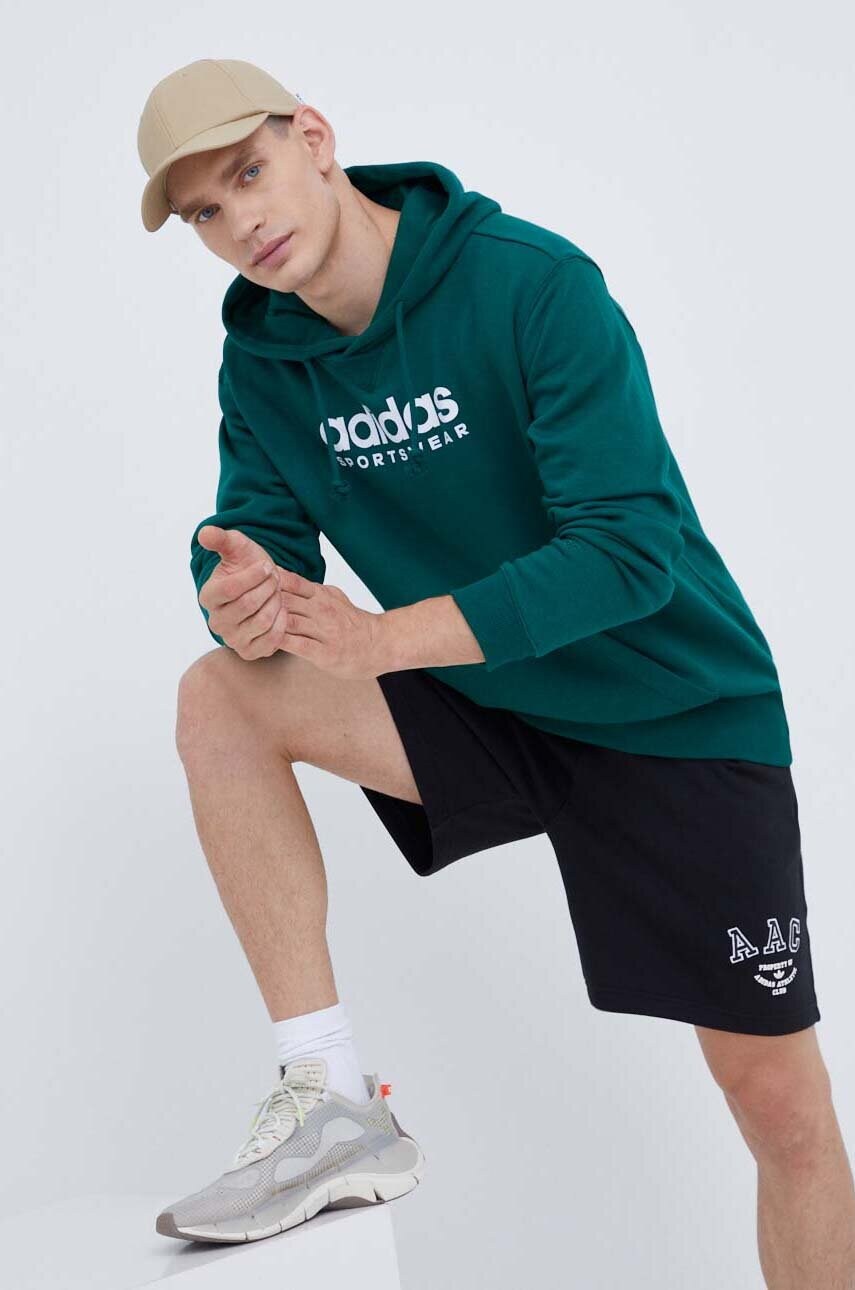 Кофта adidas чоловіча колір зелений з капюшоном з аплікацією