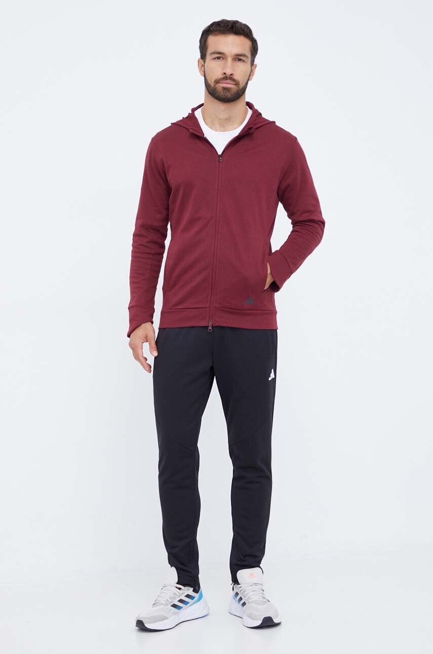 Тренувальна кофта adidas Performance Base колір бордовий з капюшоном однотонна