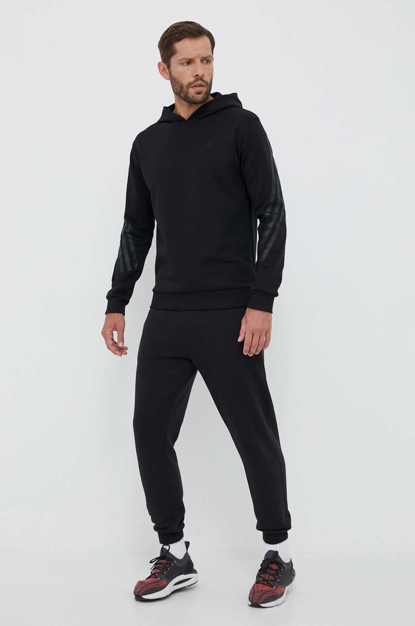Кофта adidas чоловіча колір чорний з капюшоном з принтом