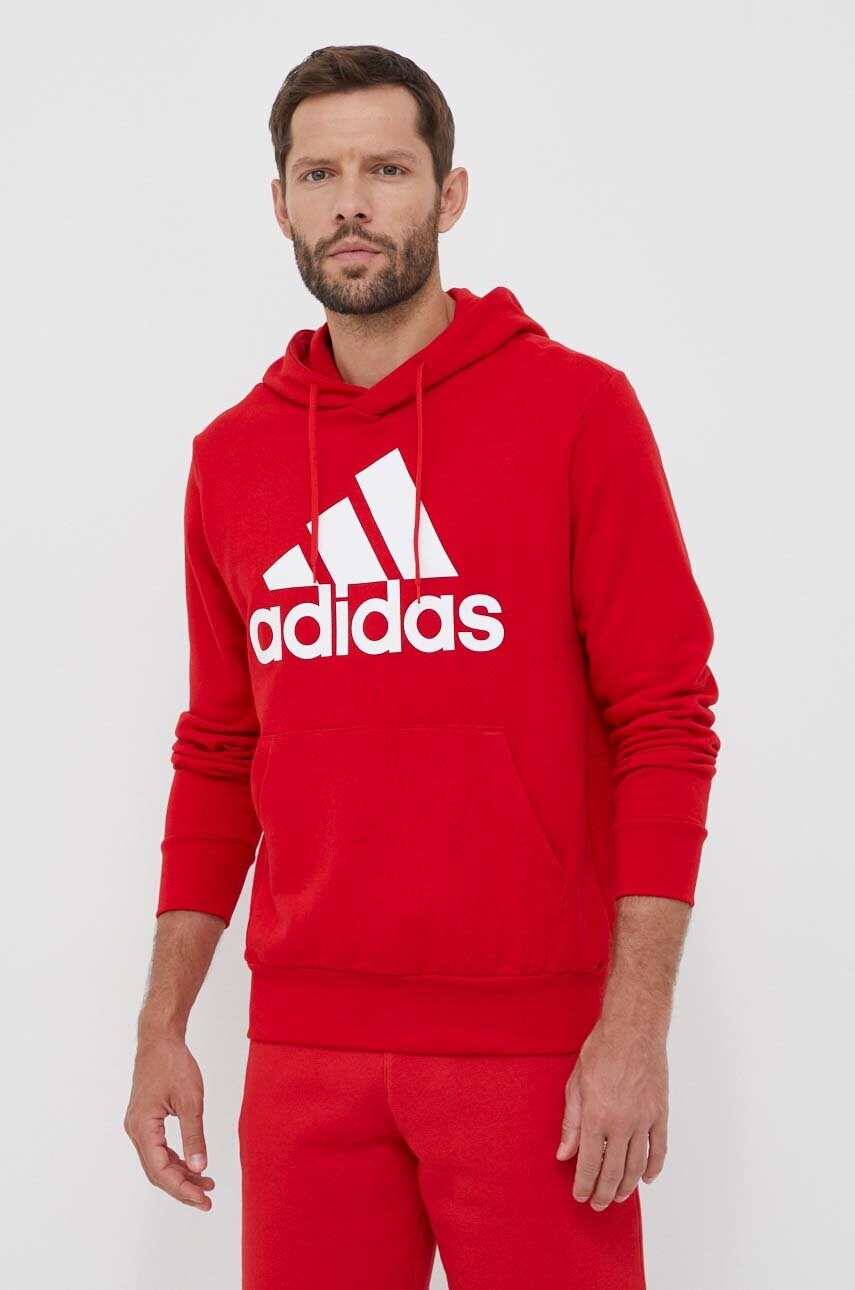 Бавовняна кофта adidas чоловіча колір червоний з капюшоном візерунок