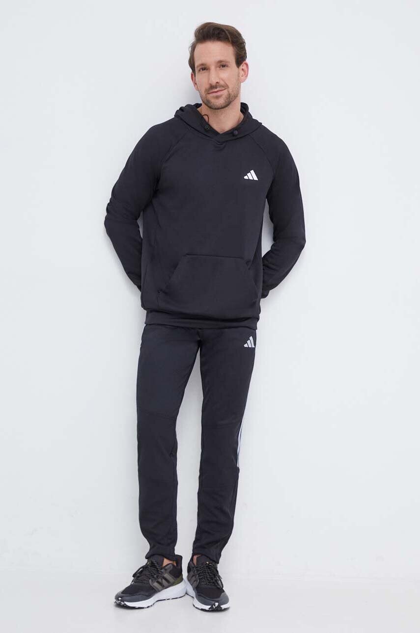 Тренувальна кофта adidas Performance колір чорний з капюшоном однотонна