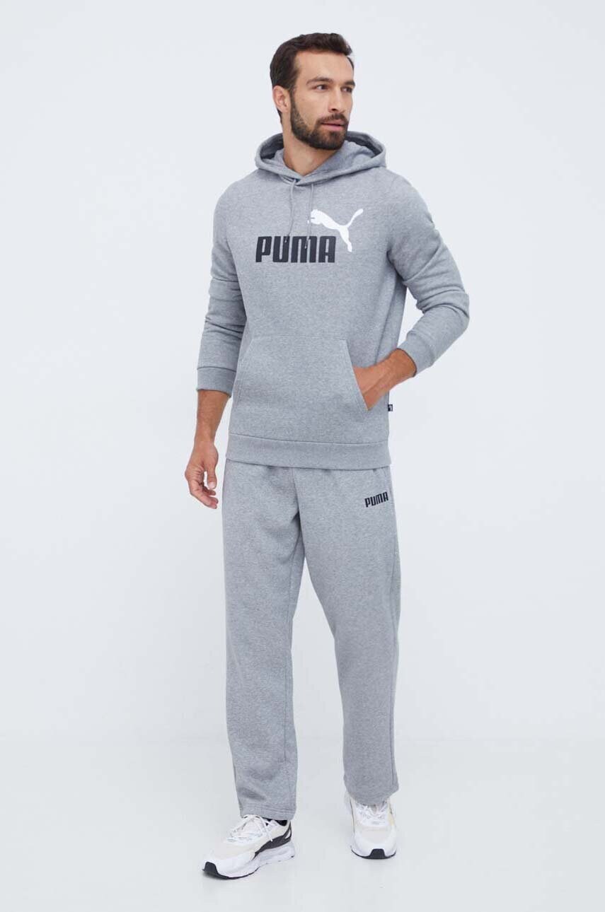 Кофта Puma чоловіча колір сірий з капюшоном з принтом