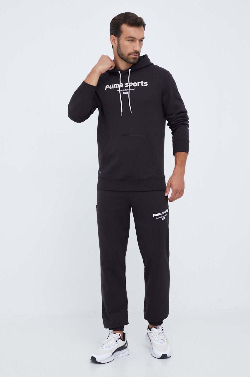 Бавовняна кофта Puma чоловіча колір чорний з капюшоном з аплікацією