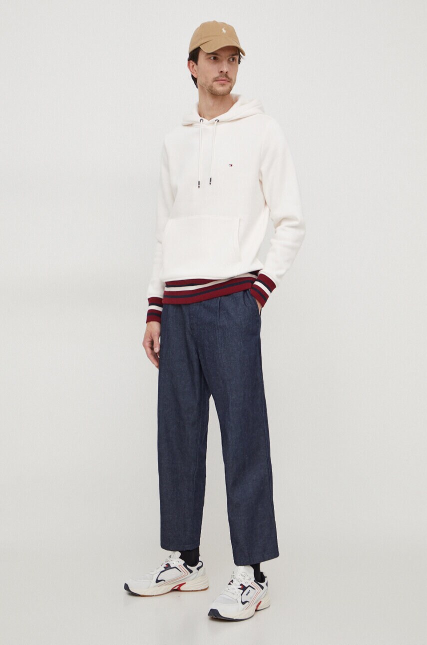 Кофта Tommy Hilfiger чоловіча колір бежевий з капюшоном однотонна