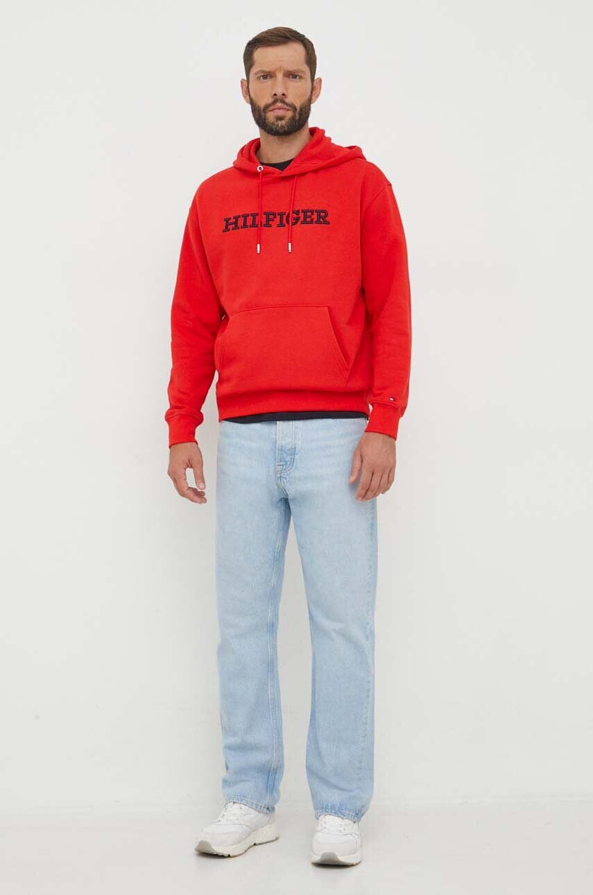 Кофта Tommy Hilfiger чоловіча колір червоний з капюшоном з аплікацією