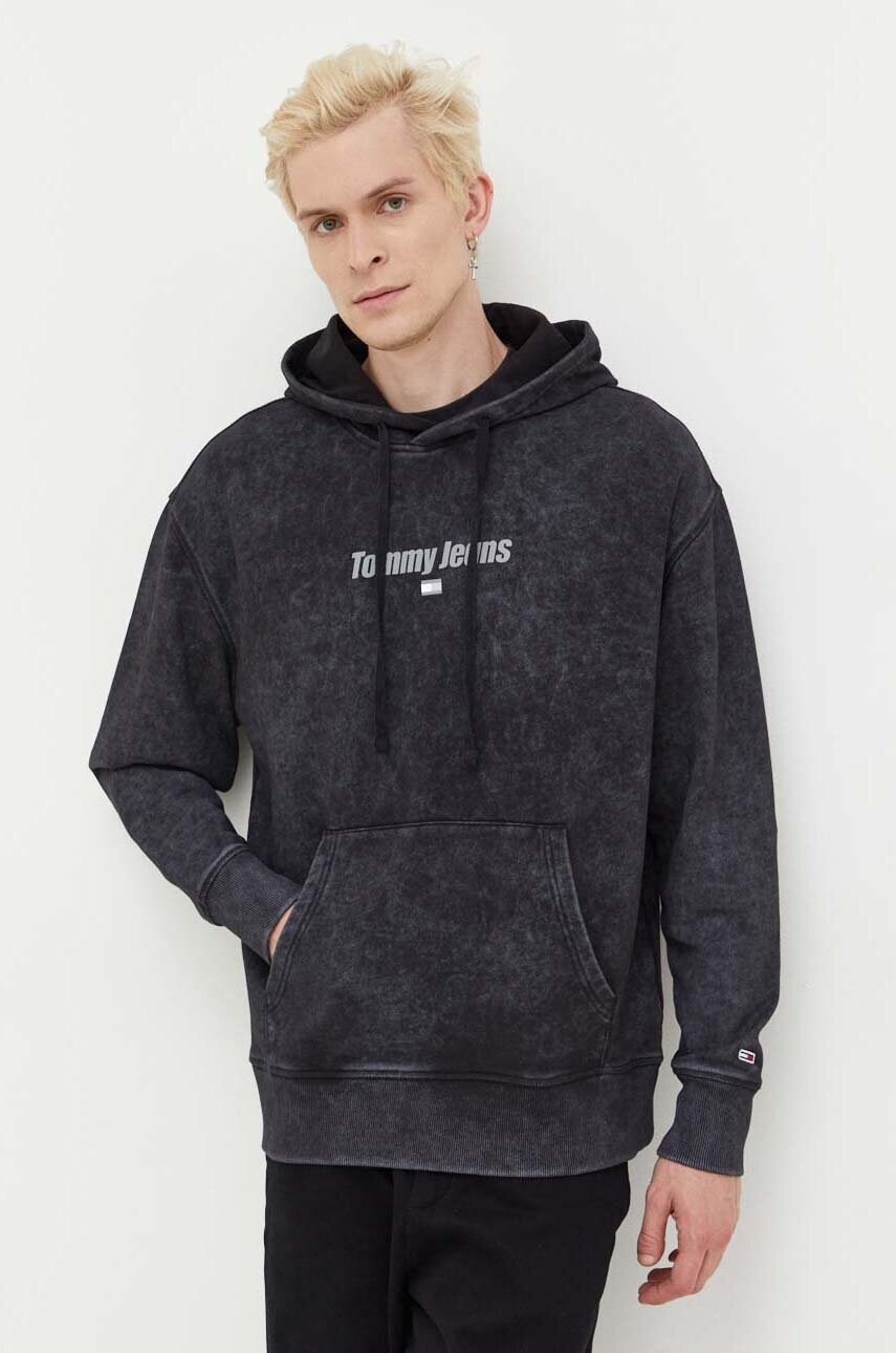Бавовняна кофта Tommy Jeans чоловіча колір сірий з капюшоном з принтом