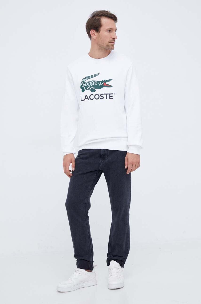 Бавовняна кофта Lacoste чоловіча колір білий з принтом