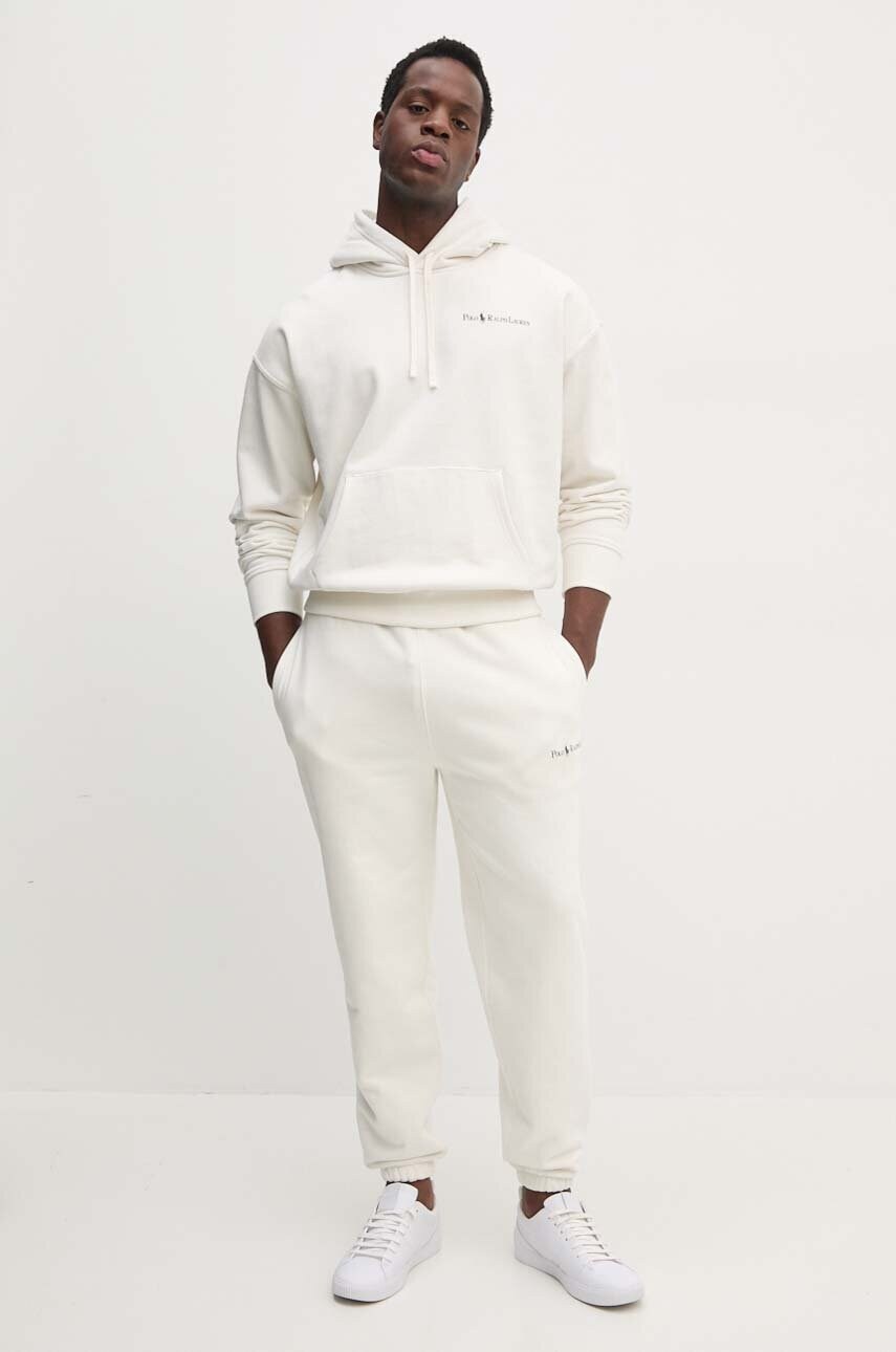 Кофта Polo Ralph Lauren чоловіча колір білий з капюшоном з принтом