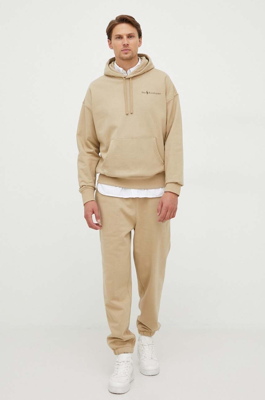 Кофта Polo Ralph Lauren чоловіча колір бежевий з капюшоном з принтом