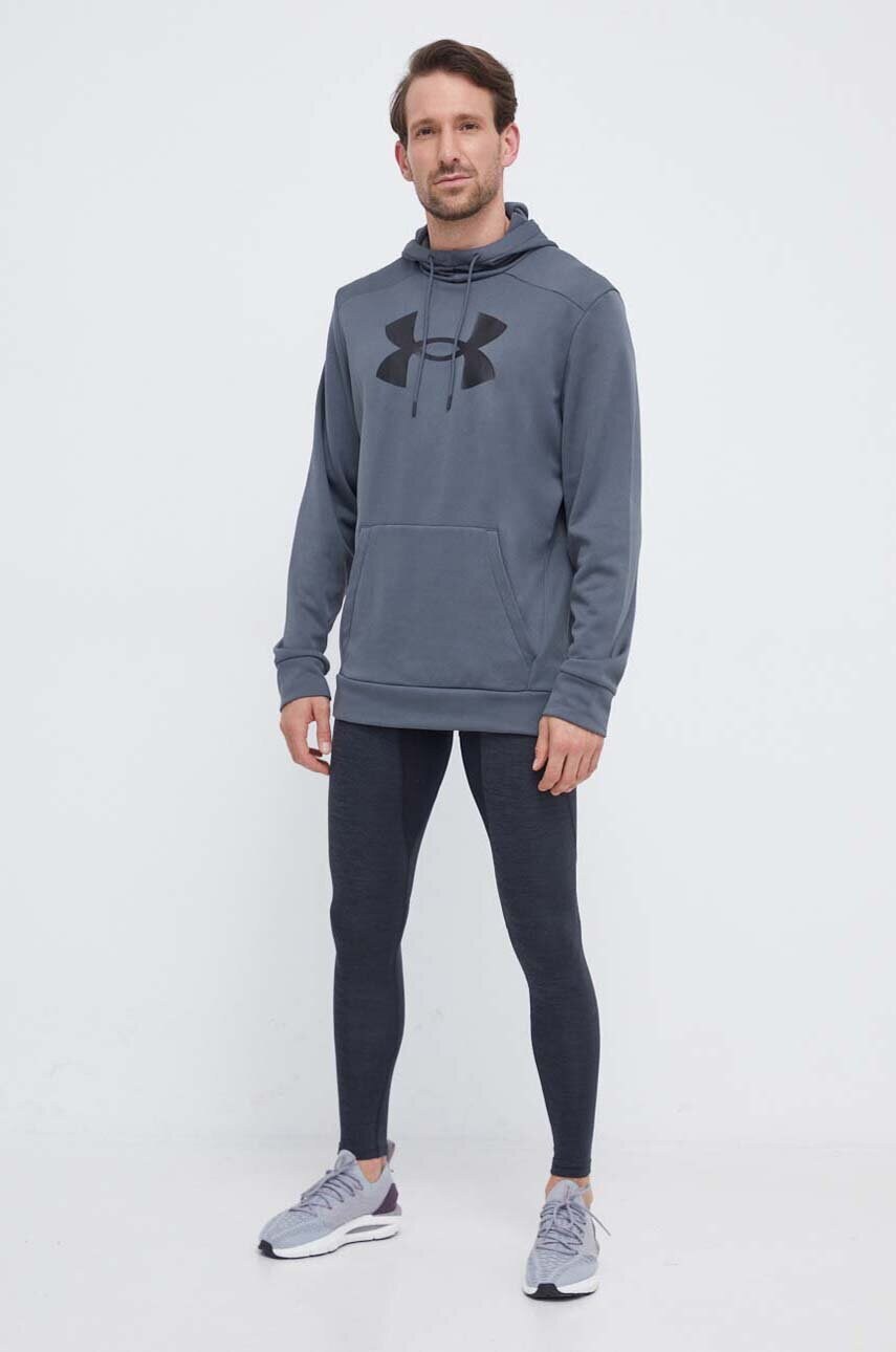 Тренувальна кофта Under Armour колір сірий з капюшоном з принтом