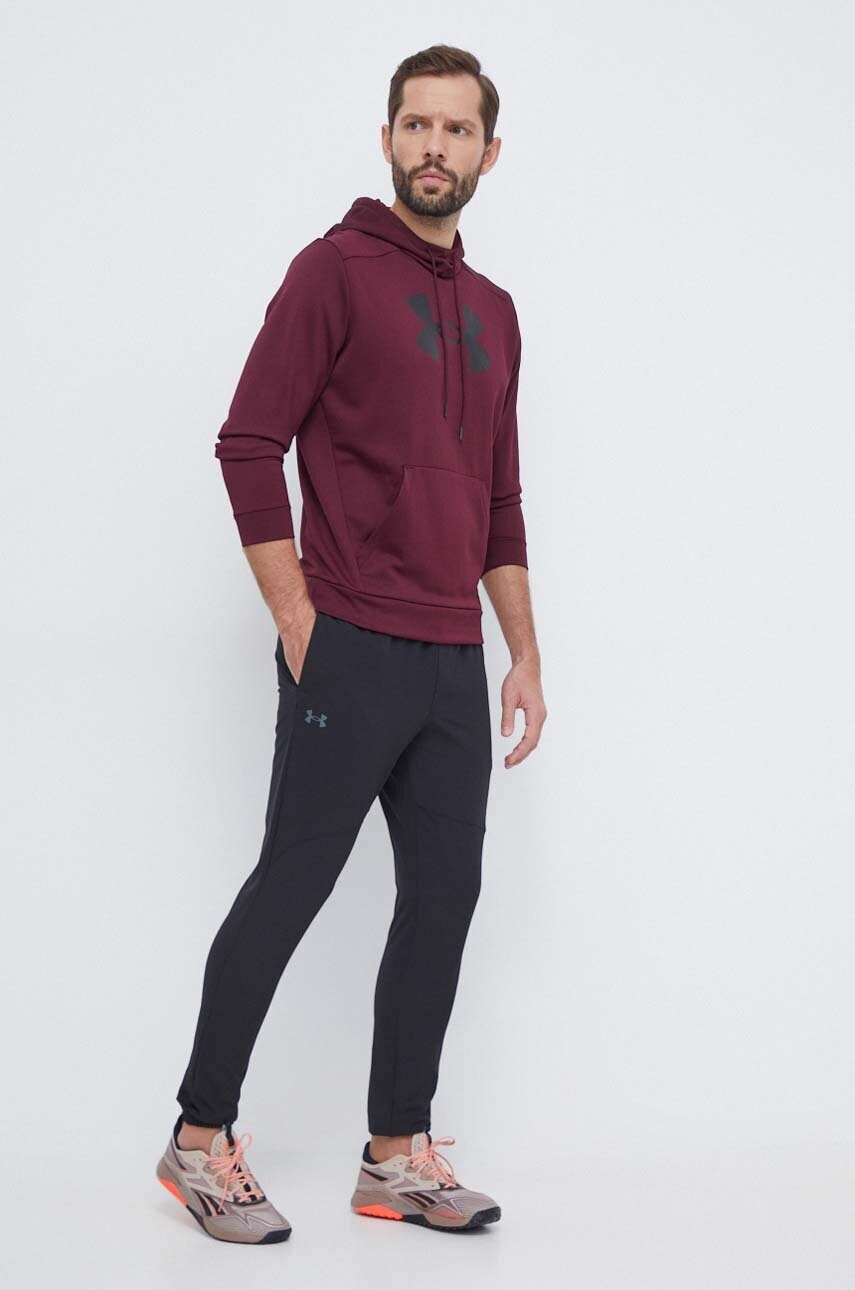 Тренувальна кофта Under Armour колір бордовий з капюшоном з принтом
