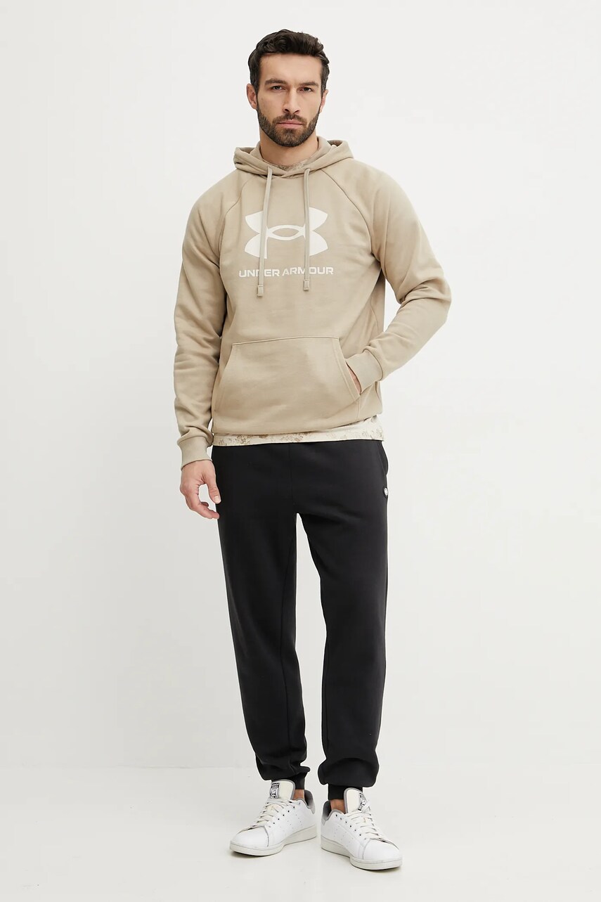 Кофта Under Armour чоловіча колір зелений з капюшоном з принтом