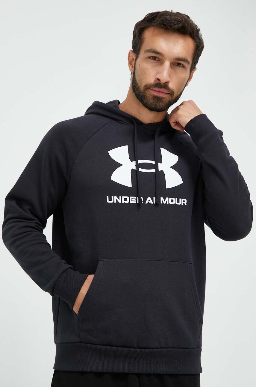 Кофта Under Armour чоловіча колір чорний з капюшоном з принтом