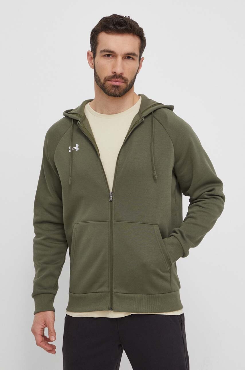 Кофта Under Armour чоловіча колір зелений з капюшоном однотонна