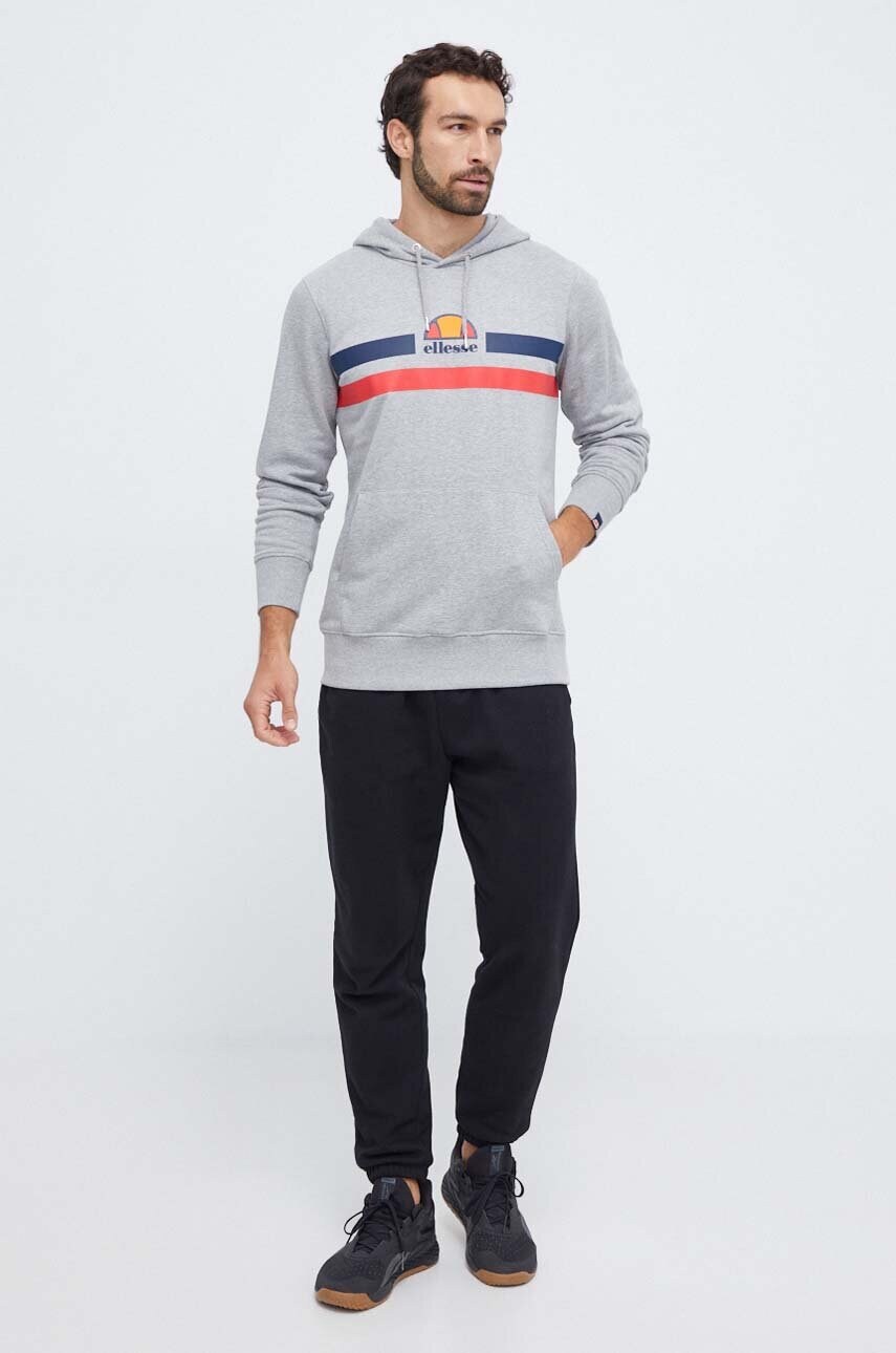 Кофта Ellesse чоловіча колір сірий з капюшоном з принтом