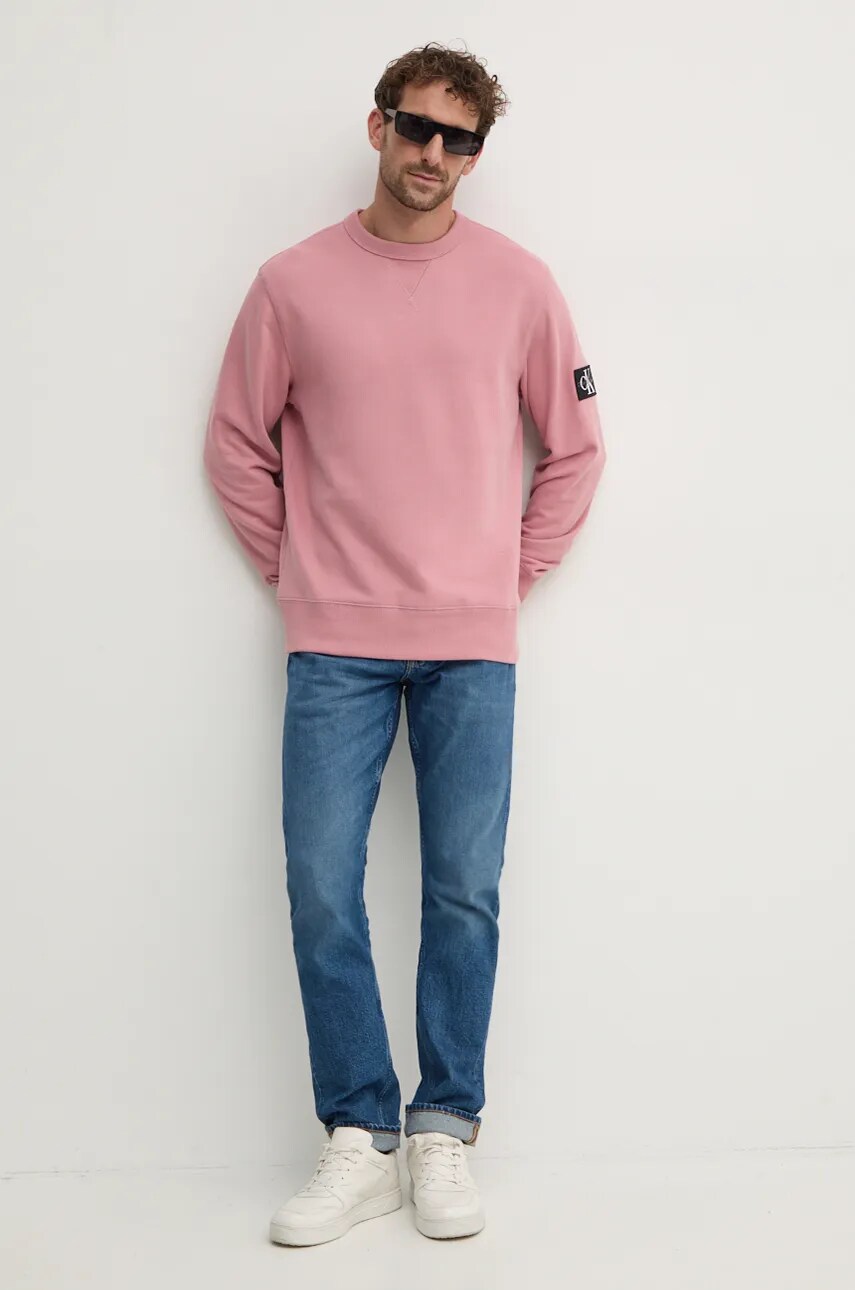 Бавовняна кофта Calvin Klein Jeans чоловіча колір рожевий однотонна J30J323426