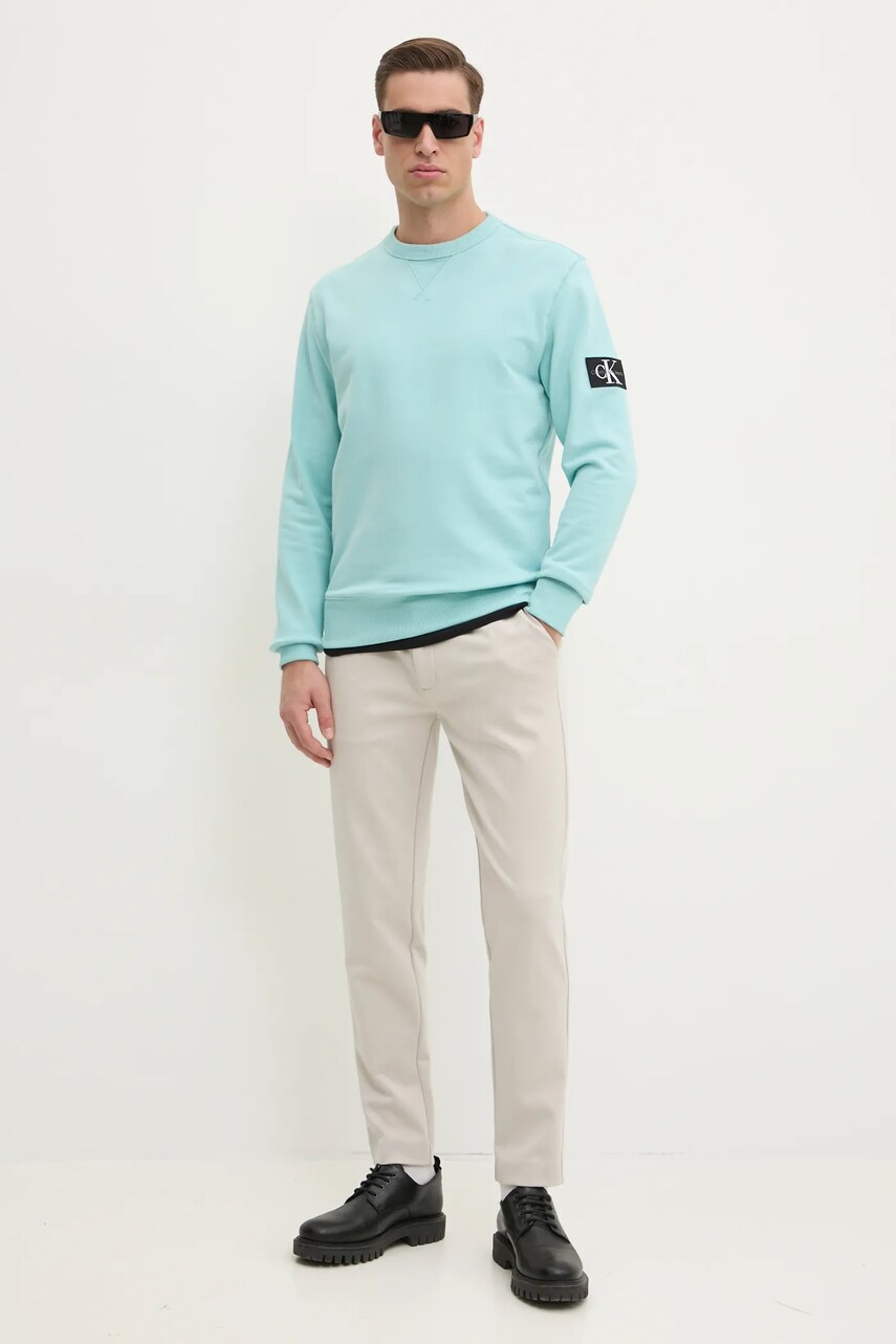 Бавовняна кофта Calvin Klein Jeans чоловіча колір бірюзовий однотонна J30J323426