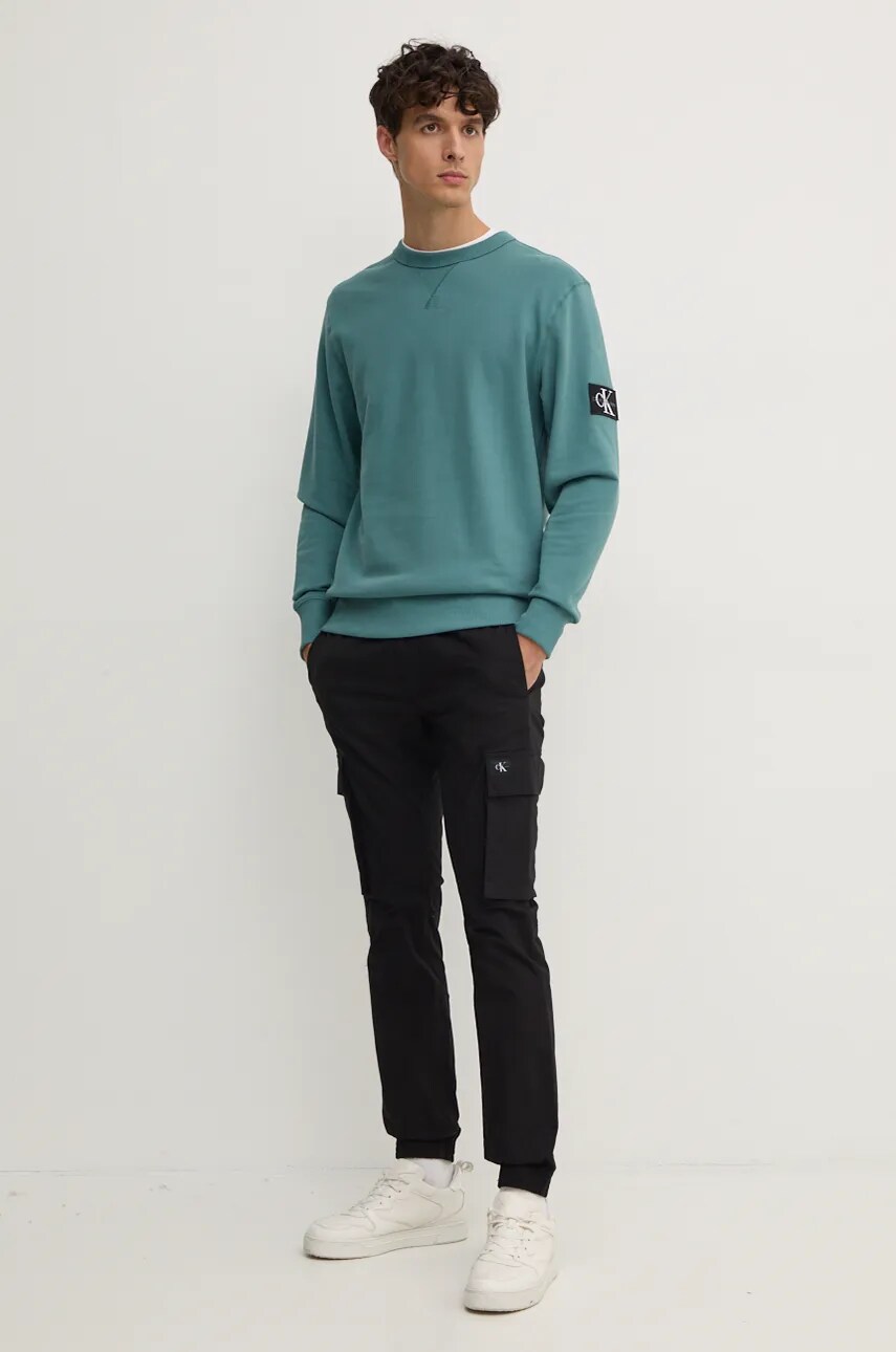 Бавовняна кофта Calvin Klein Jeans чоловіча колір зелений однотонна J30J323426