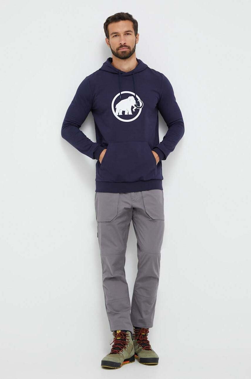Кофта Mammut ML Hoody Classic колір синій з капюшоном з принтом