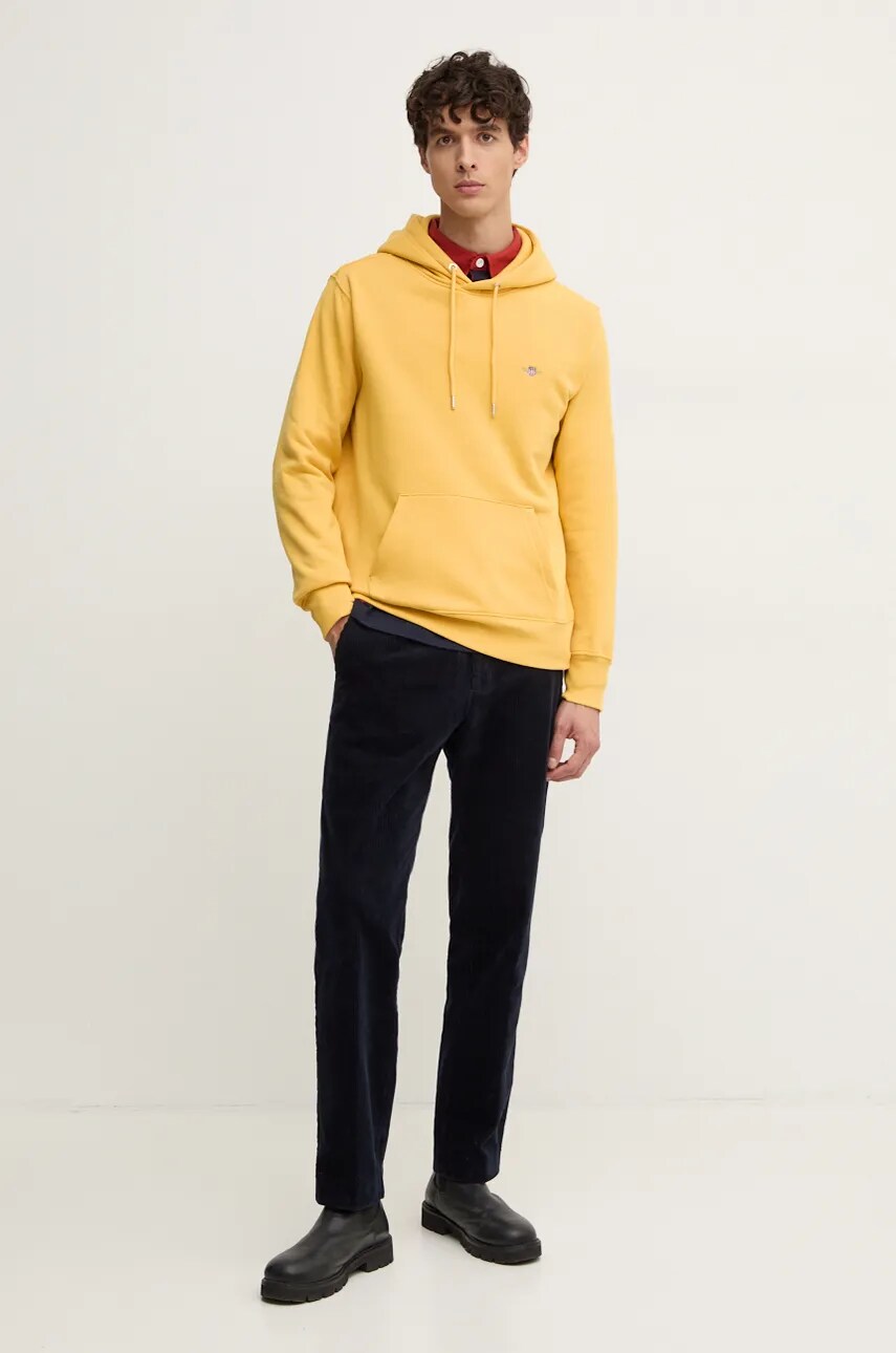 Кофта Gant чоловіча колір жовтий з капюшоном однотонна