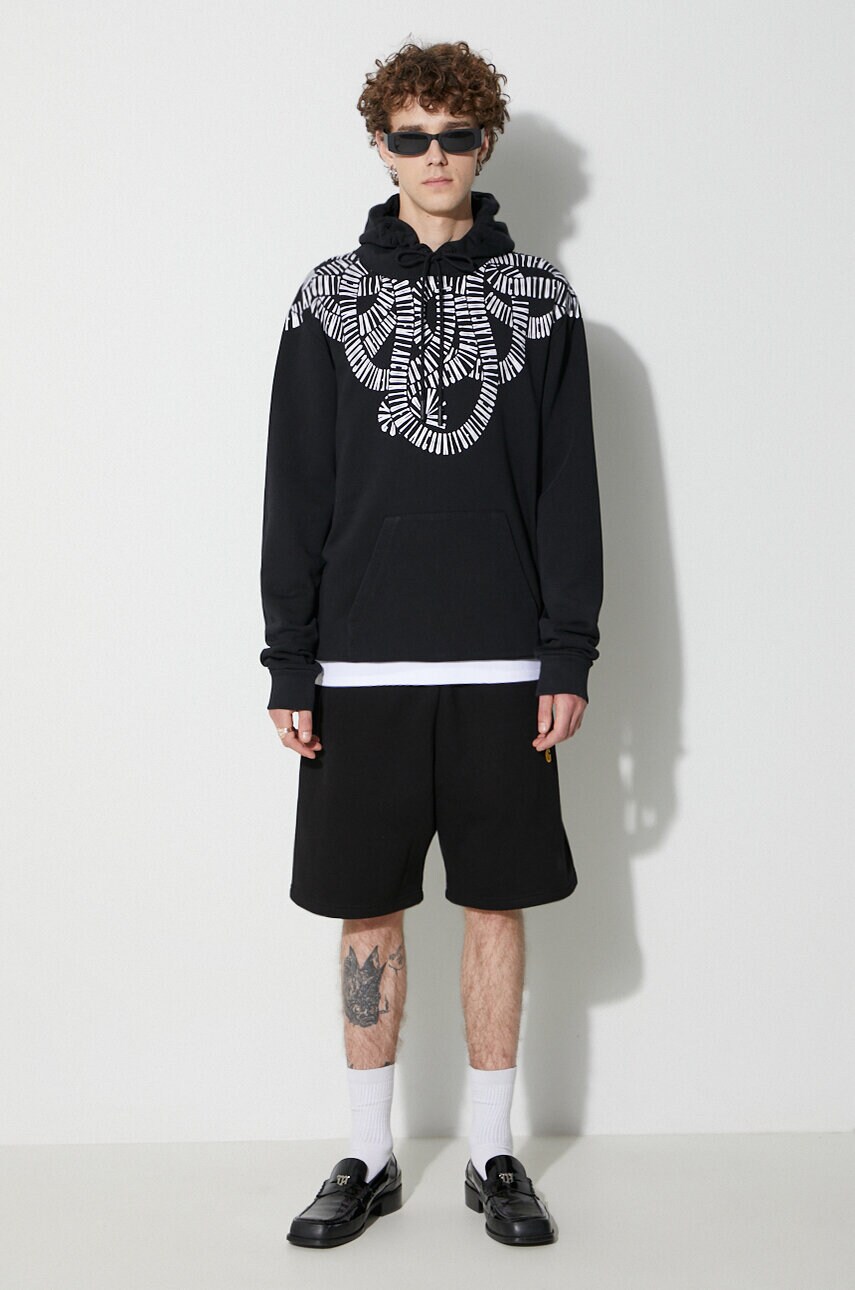Бавовняна кофта Marcelo Burlon Snake Wings чоловіча колір чорний з капюшоном візерунок