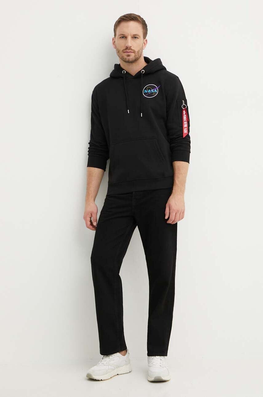 Кофта Alpha Industries чоловіча колір чорний з капюшоном з аплікацією