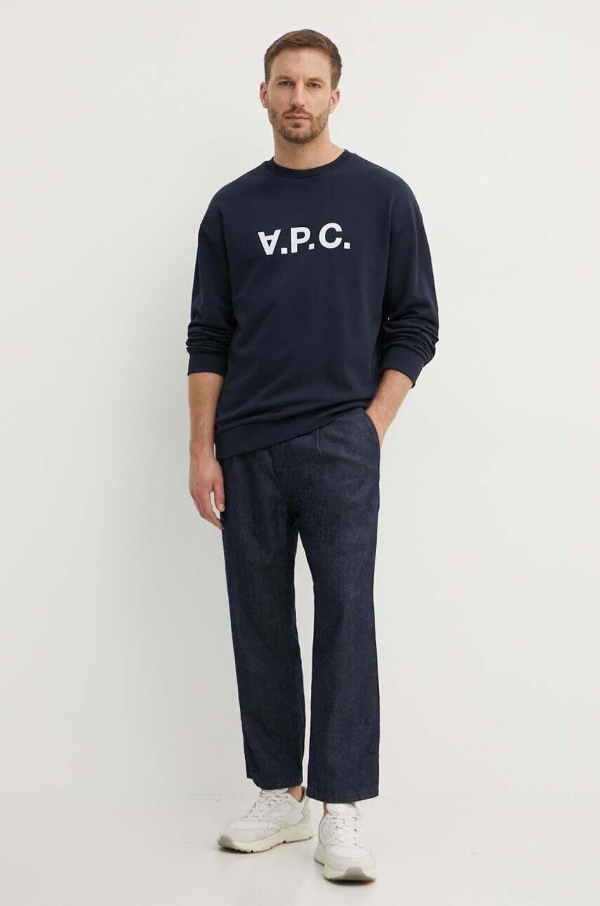 Бавовняна кофта A.P.C. чоловіча колір синій з аплікацією
