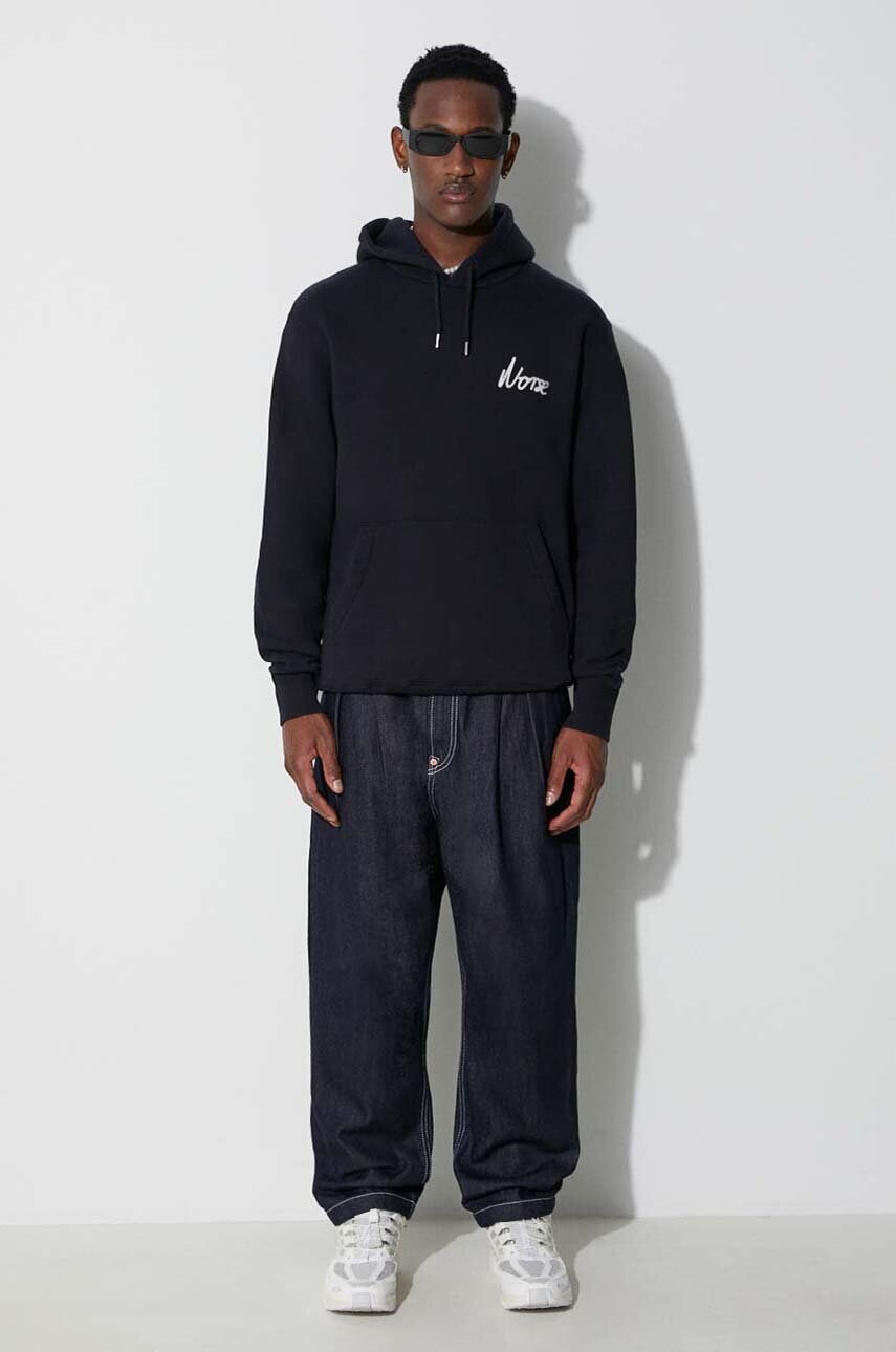 Бавовняна кофта Norse Projects Arne Relaxed Organic Chain Stitch чоловіча колір синій з капюшоном з аплікацією N20-1358-7004