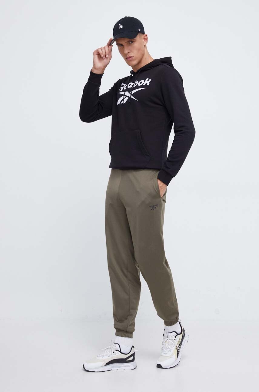 Кофта Reebok чоловіча колір чорний з капюшоном з принтом