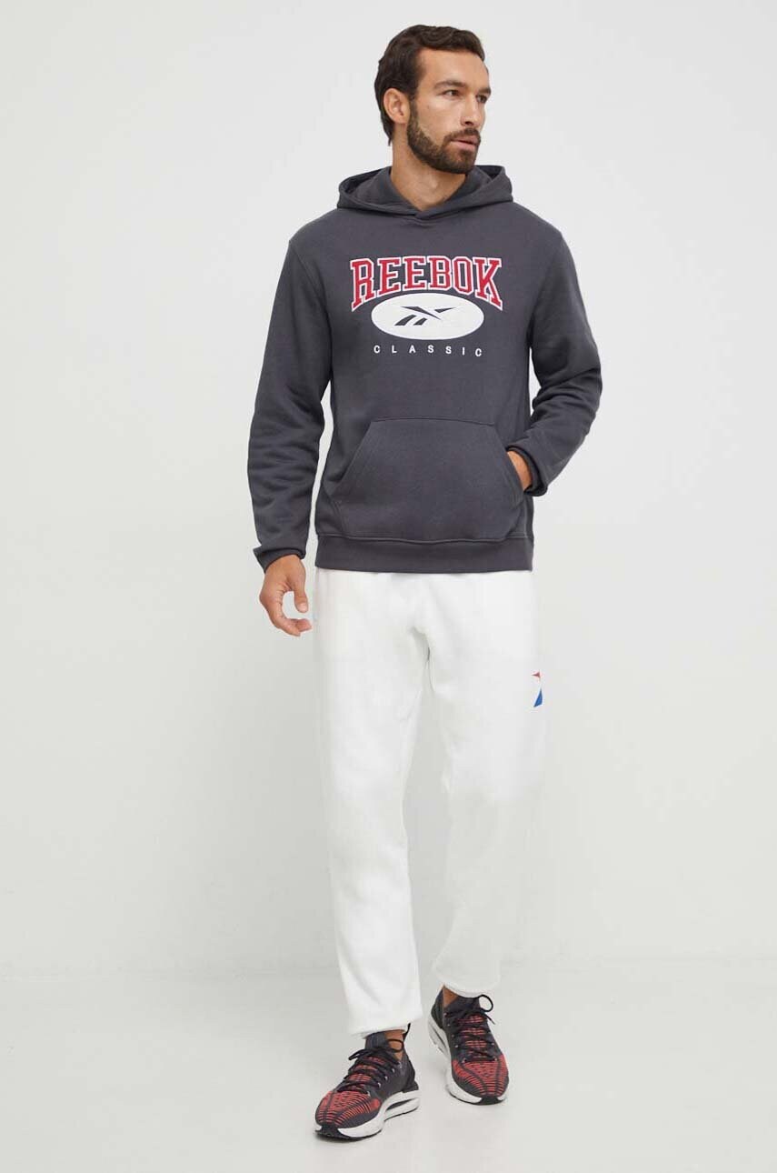 Кофта Reebok Classic чоловіча колір сірий з капюшоном з аплікацією