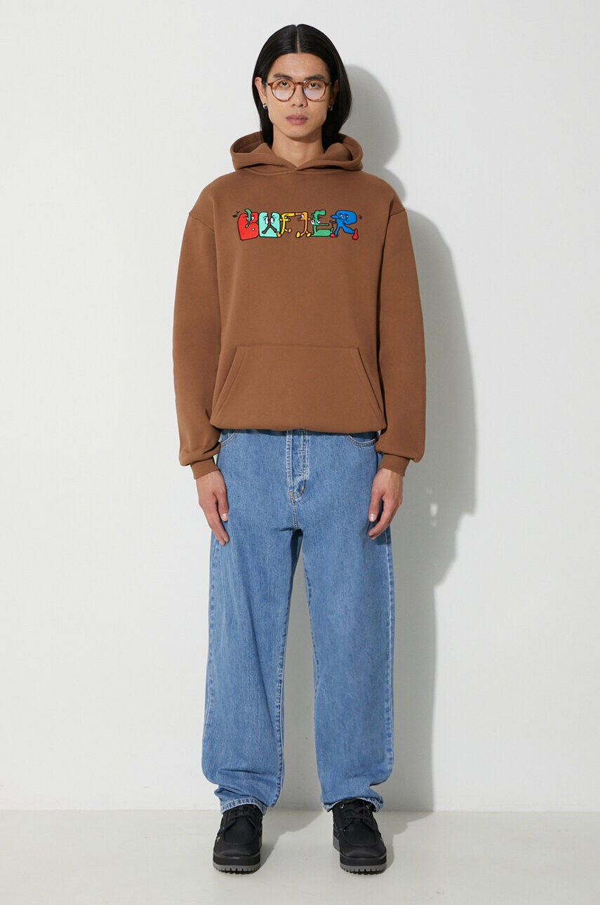 Кофта Butter Goods Zorched Pullover Hood чоловіча колір коричневий з капюшоном з аплікацією BGQ3231803