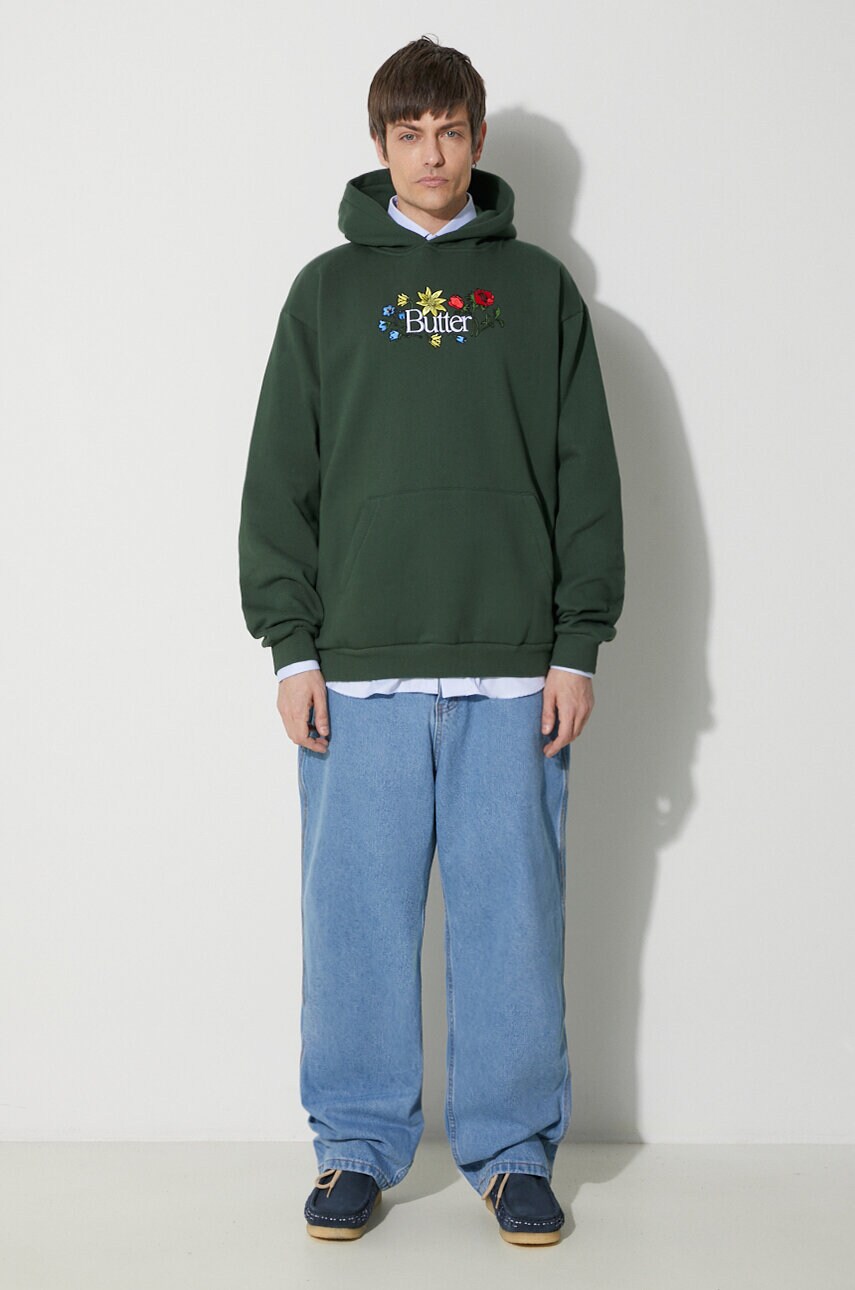 Кофта Butter Goods Floral Embroidered Pullover Hood чоловіча колір зелений з капюшоном з аплікацією BGQ423D11403
