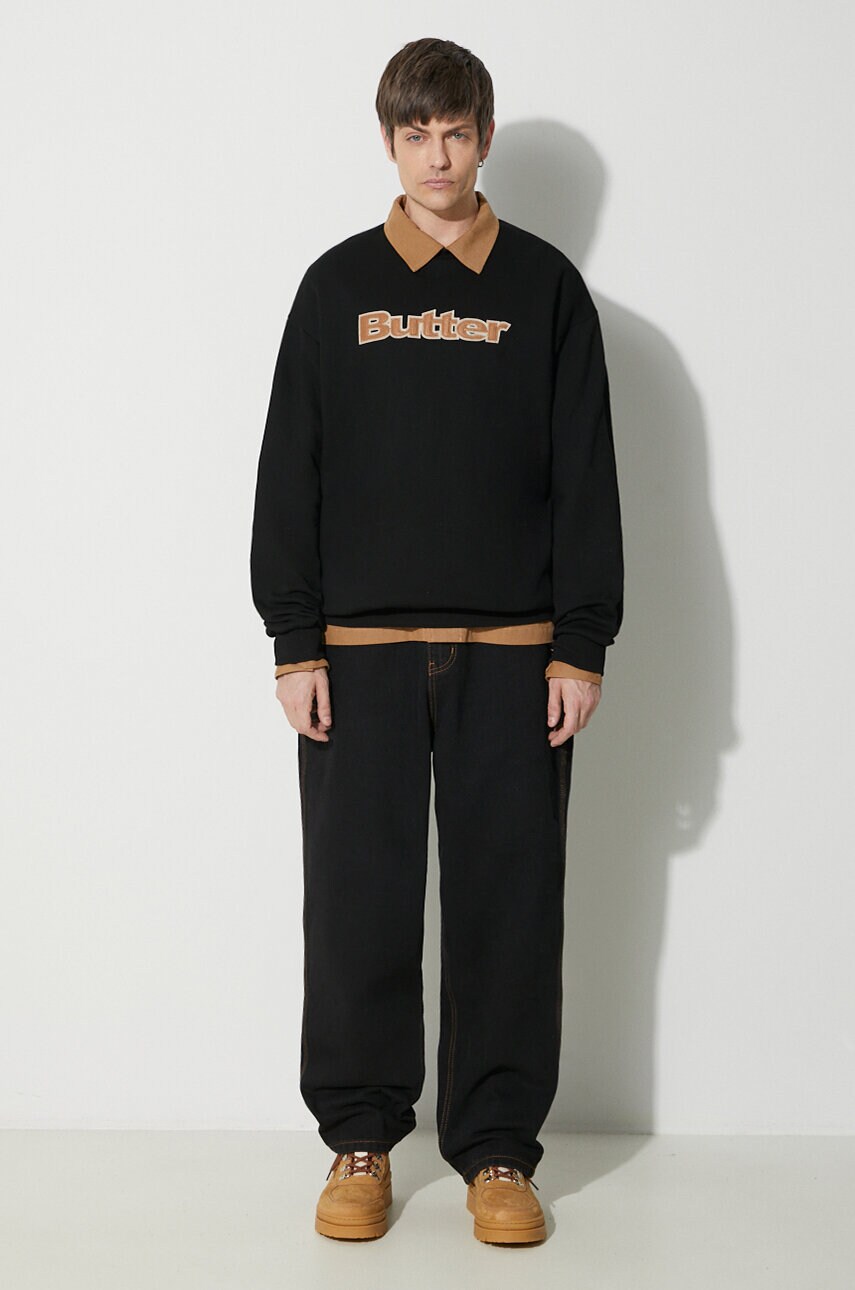 Кофта Butter Goods Felt Logo Applique Crewneck чоловіча колір чорний з аплікацією BGQ423D20904