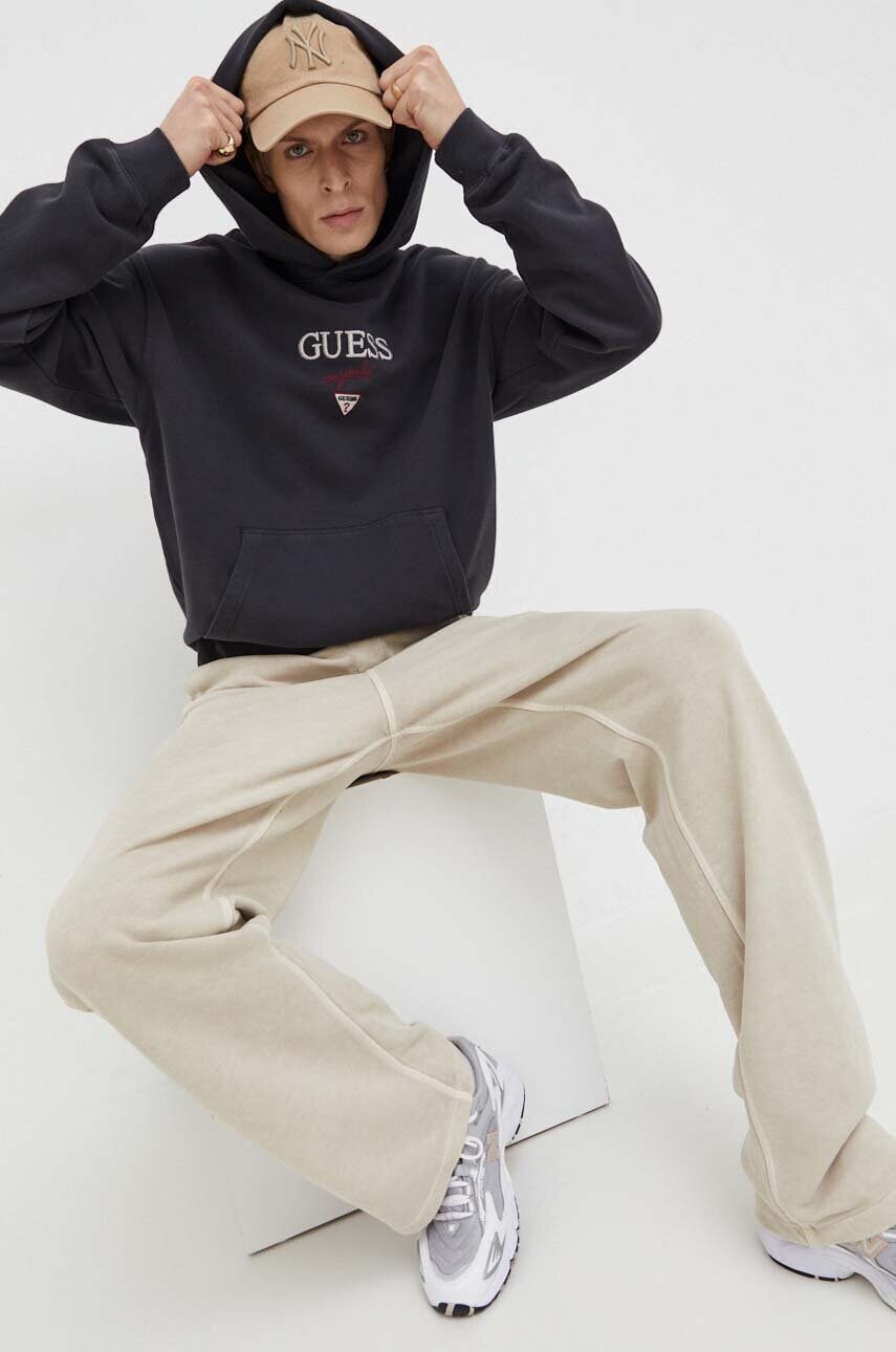 Кофта Guess Originals колір сірий з капюшоном з аплікацією
